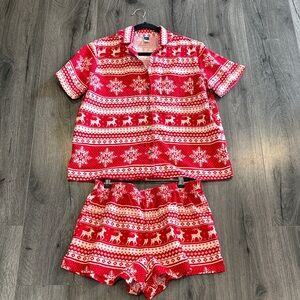 Old Navy Red and White Holiday Christmas Cozy Comfortable Pajama Set